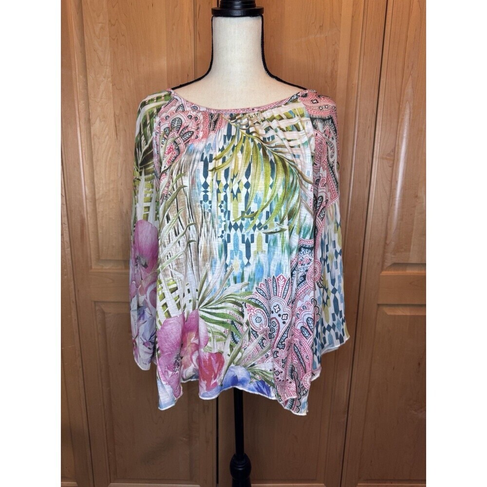 Chico’s Women’s XL Long Raglan Sleeve Pastel Floral Tunic Top